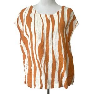 Rachel Zoe 100% Linen Top Button Back Orange Zebra Animal Print Boxy Women’s L